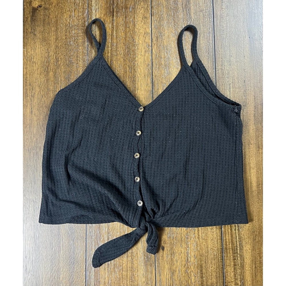 Wild Fable Black Waffle Knit Tie Front Button Down Cropped Cami Tank Top Mens M
